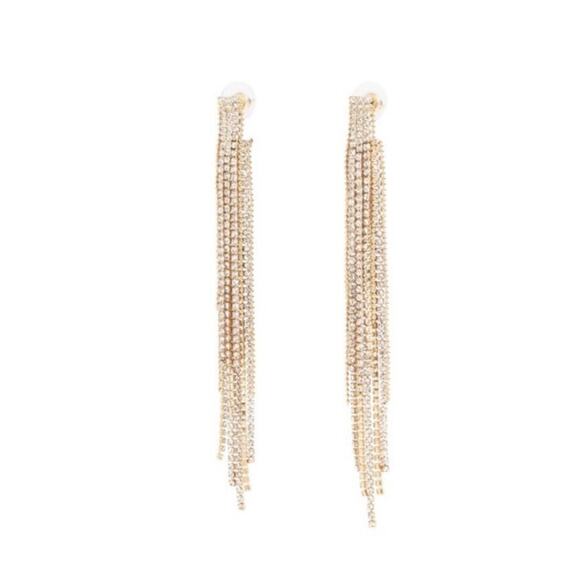 Jackie Mack Adhara Earrings Gold Hanging Rhinestones Limited Edition Rachel Zoe - Picture 4 of 6
